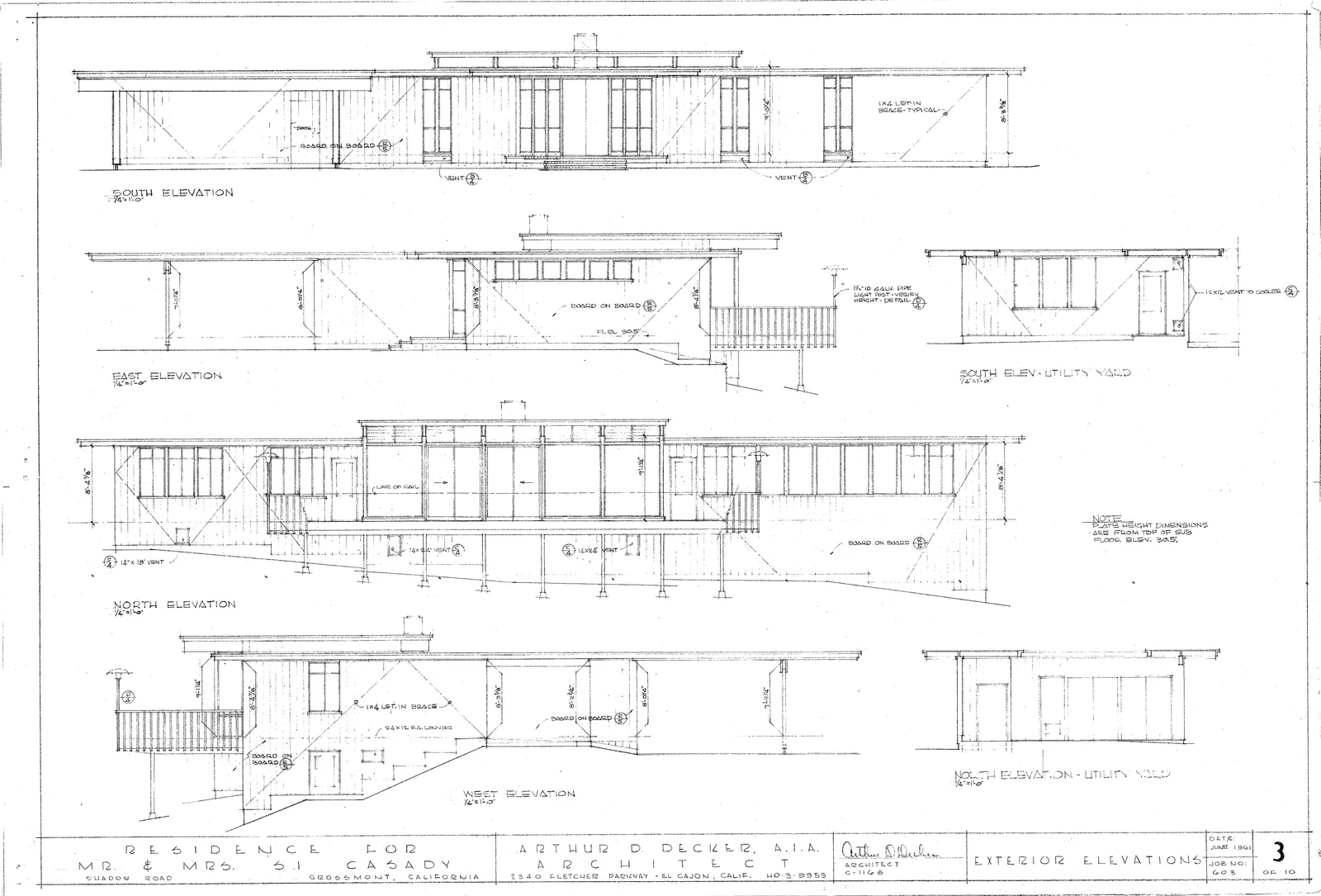 Arthur Decker's 1961 north elevation drawing of the house