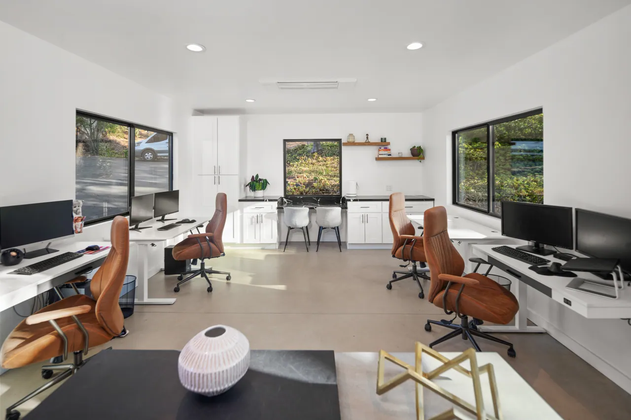 Office addition workspace with built-in desks